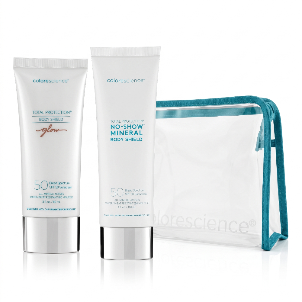 Body Shield Glow y No-Show Mineral SPF 50 Colorescience con neceser