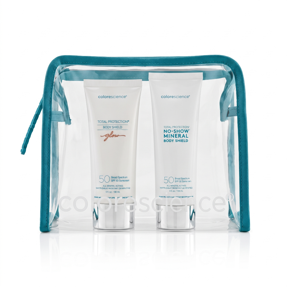 Set Body Shield Glow y No-Show Mineral SPF 50 Colorescience en neceser