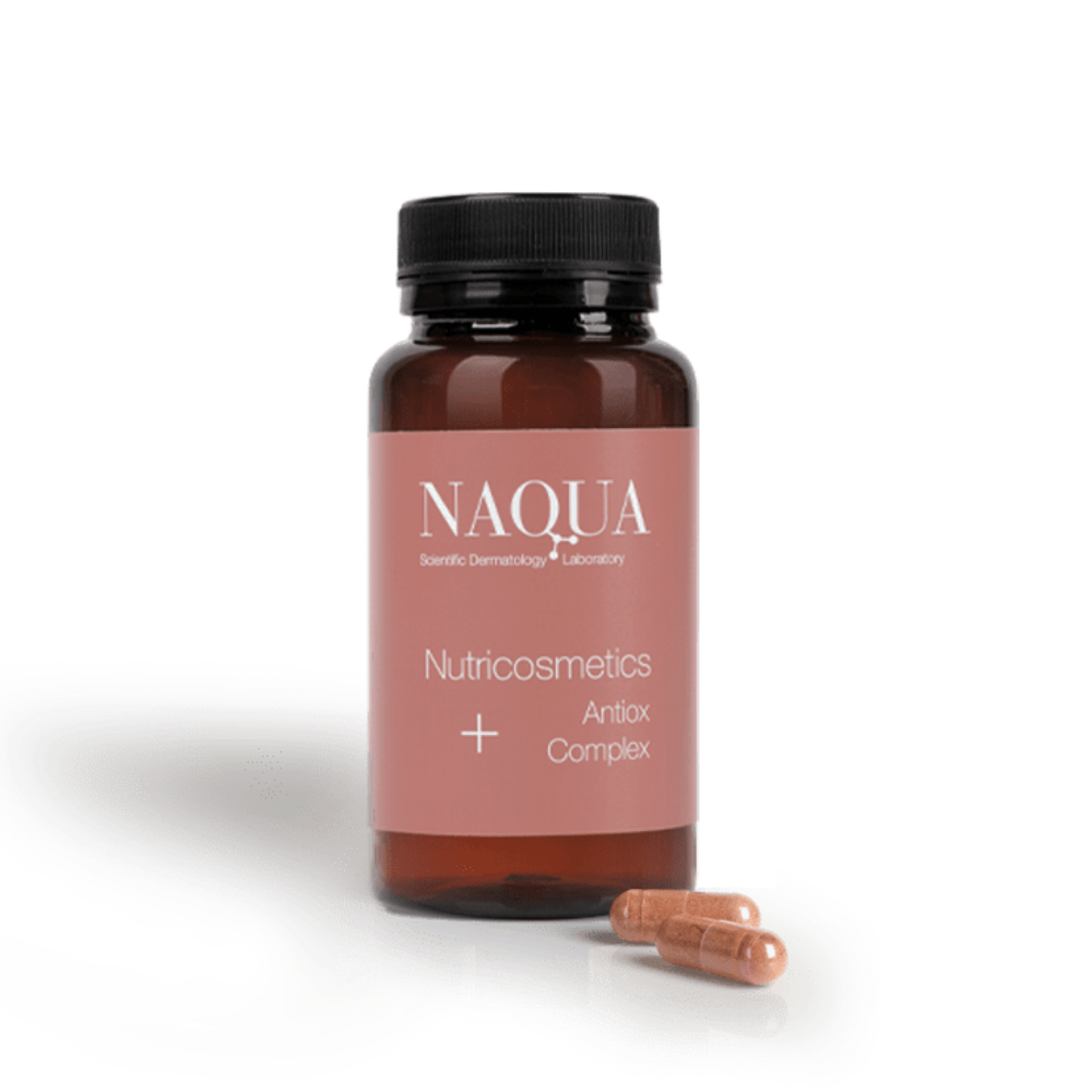 Nutricosmetics Antiox Complex + Astax, P.L,,Vit C,E, SOD NAQUA 60cap. (vista 2)