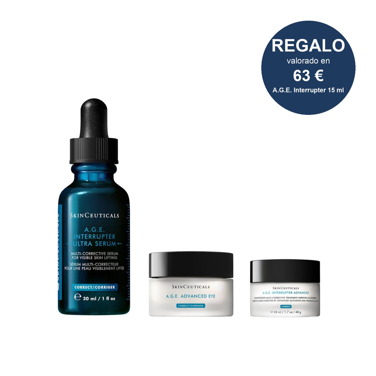 Pack A.G.E. Interrupter Ultra Serum + A.G.E. Advanced Eye + REGALO A.G.E. Interrupter SKINCEUTICALS — contenido del pack